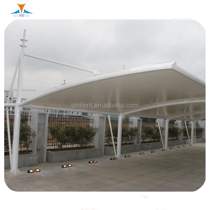 Large Expensive Steel Metal Frame Automatic Awning PVDF PTFE Tentsile Membrane Structure Waterproof Carports For 3 Cars Parking