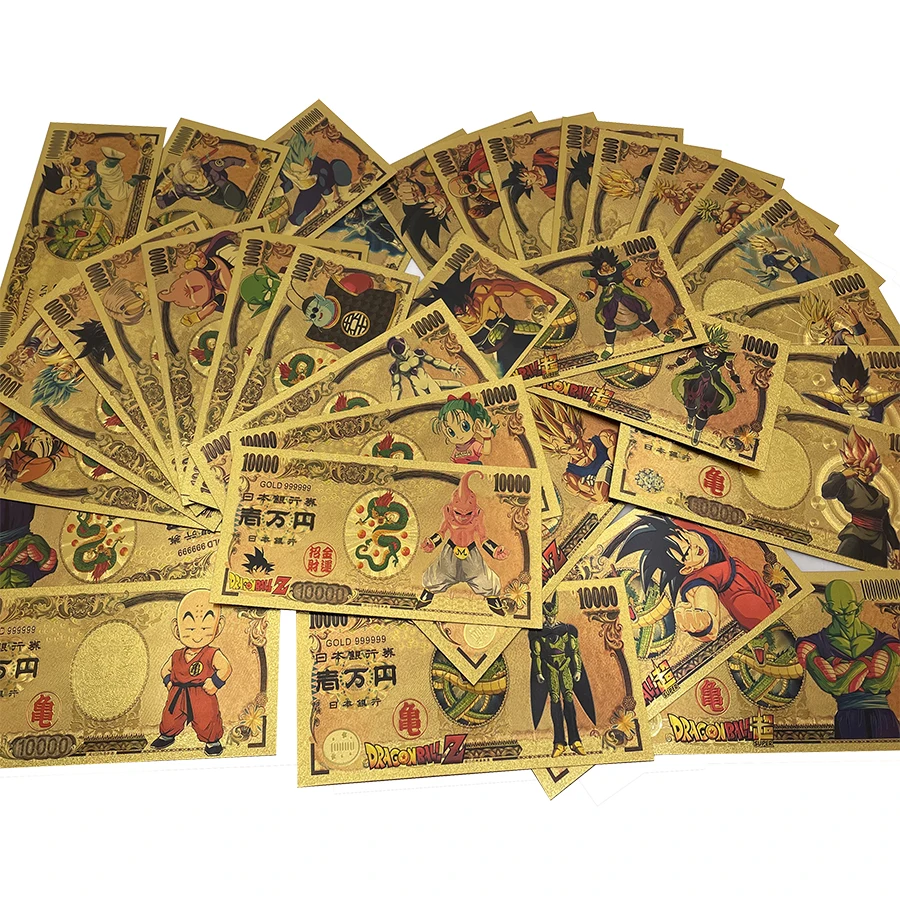 DBZ 41 Designs Japan Dragon Ball Bejita Yonsei Vegeta IV 10000 Yen Gold Plastic Banknote for Classic Childhood Memory Collection