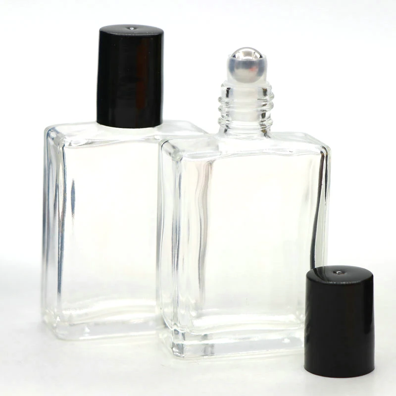 High Quality Empty 15ml Essential Oil Cosmetic Roller Bottle Square Shape Roll on Glass Bottles with Box