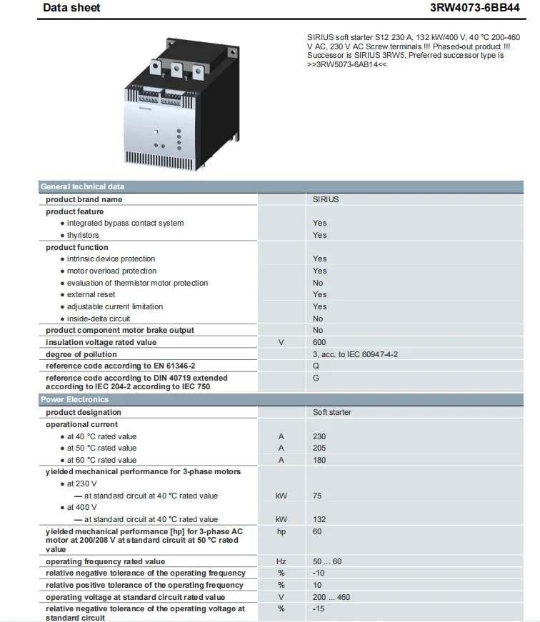 Siemens Ac Semiconductor Motor Starter 3rw4073-6bb44 - Buy Soft Starter ...