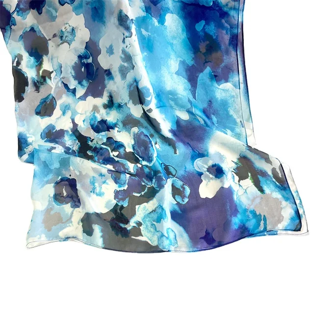 custom silk scarf in China silk chiffon floral big oversized square scarves for women