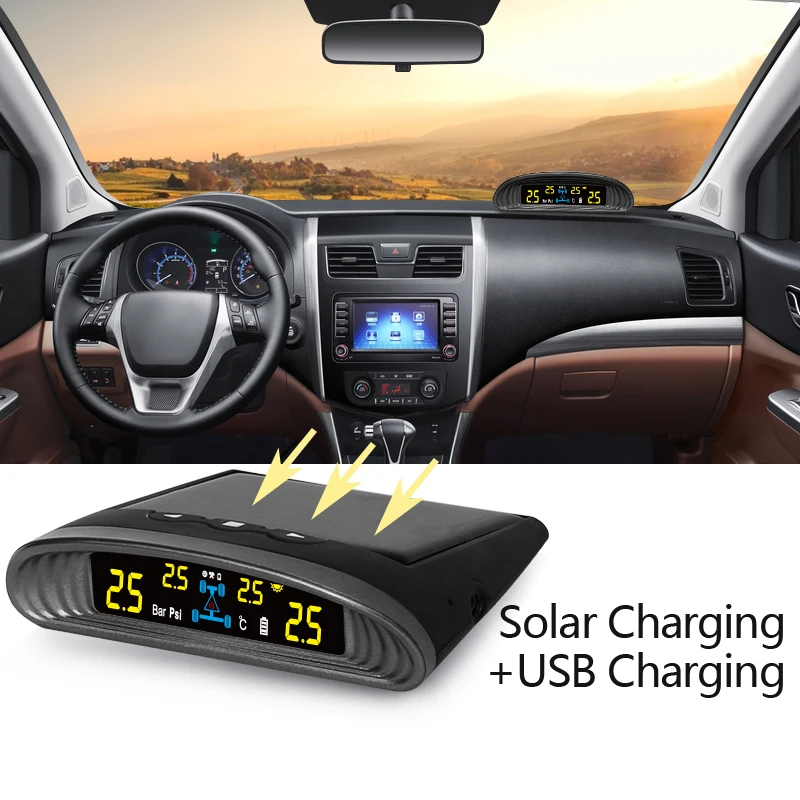 SPY V10 Digital Tire Gauges with Internal Sensor Solar Power TMPS Tire Pressure Monitoring System LCD Display Tire Gauge