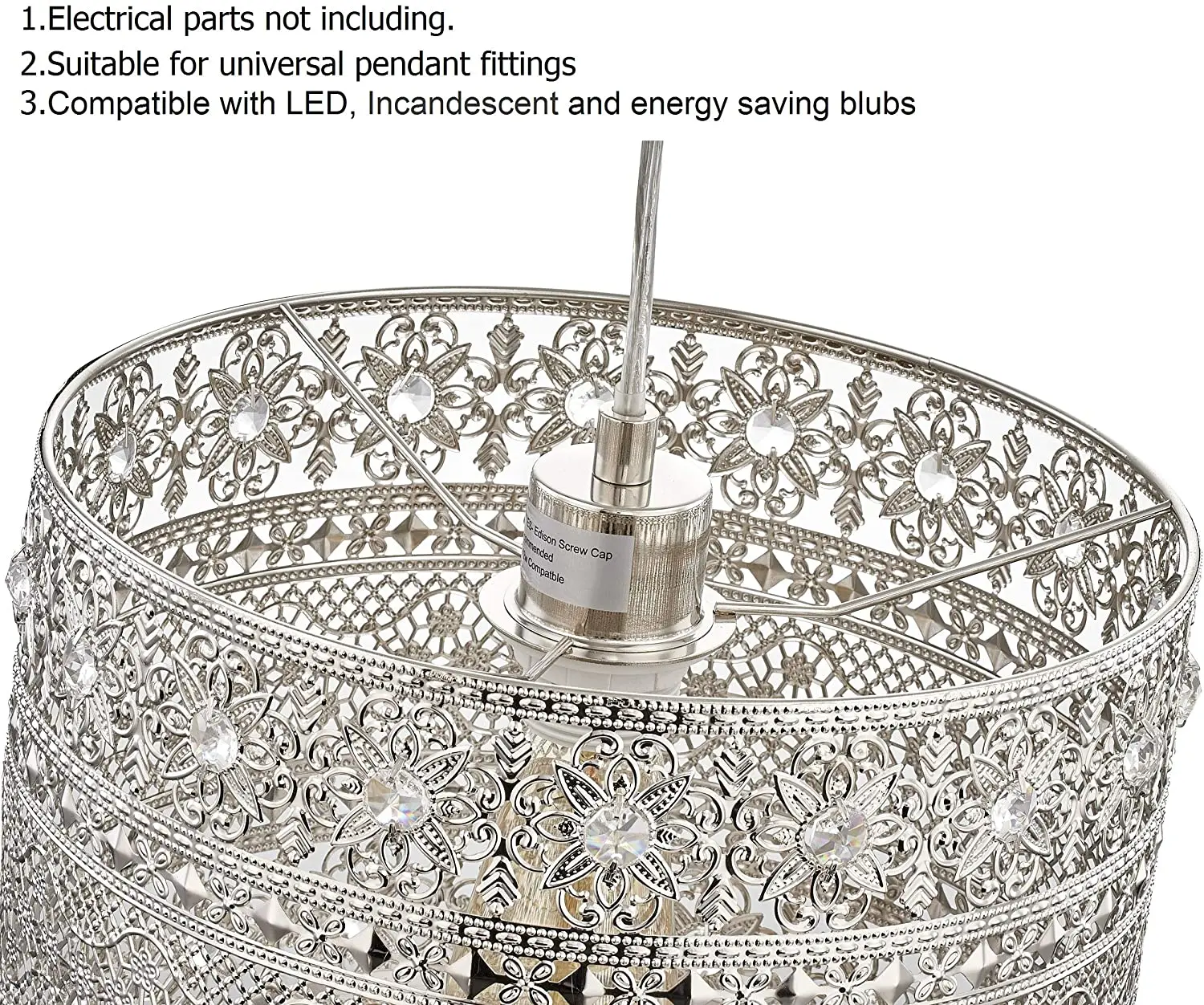 Metal Drum Large Lampshades for Ceiling Lights Sparkling Crystal Jewel Droplets Chandelier Fitting Round Universal