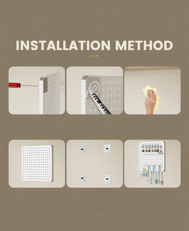 Space-Saving Carbon Steel Wall Pegboard Organizer with Customizable Accessories for Home Tableware Display Rack