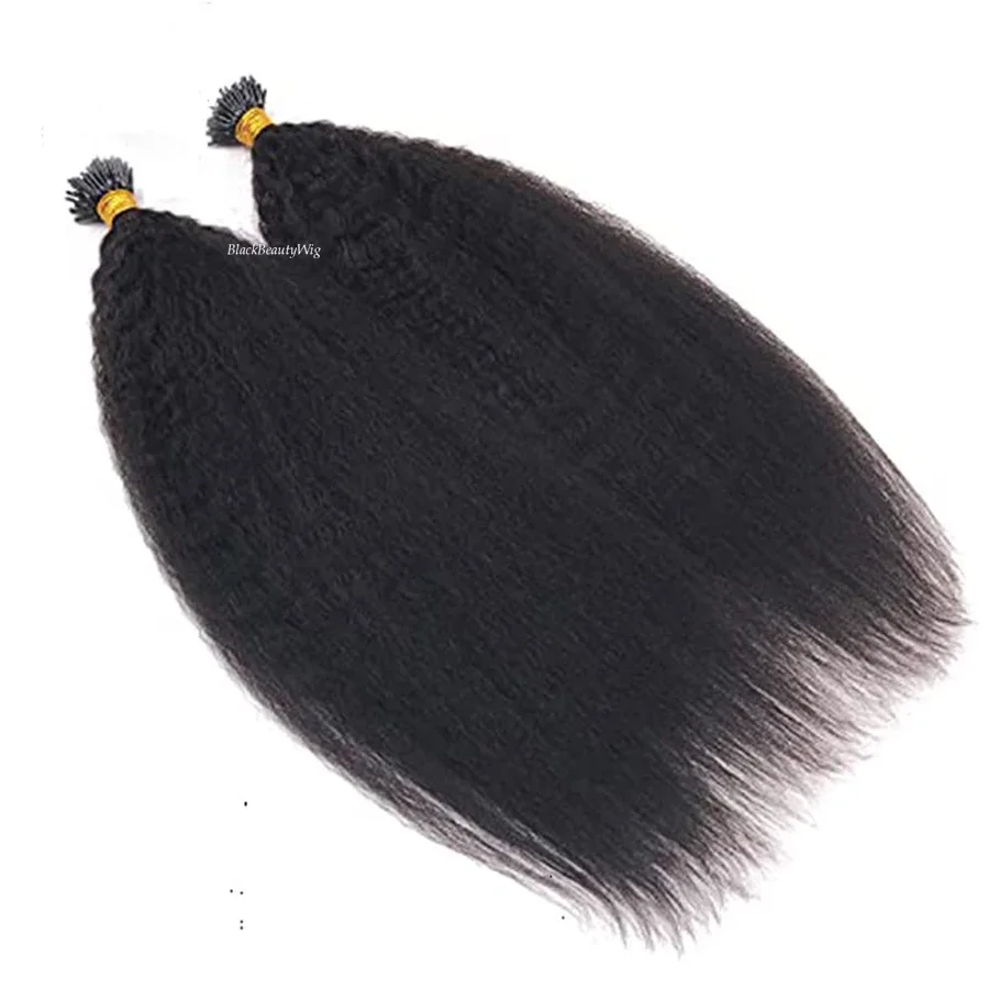 Kinky Straight I Tip Human Hair Extension Microlink Pre Bonded Brazilian Remy Stick I Tip Hair Coarse Yaki 100g 100strands_voghion.com