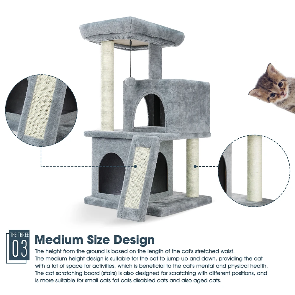 product eco friendly wooden house tower scratcher big climbing cats tree sisal pets toy carton packed play feature-53