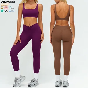 XW-TZ9313-4 Wholesale Slimming Activewear Versatile Gym Clothing Workout Fitness Training Chest Pad 2 Piece Yoga Wear Set