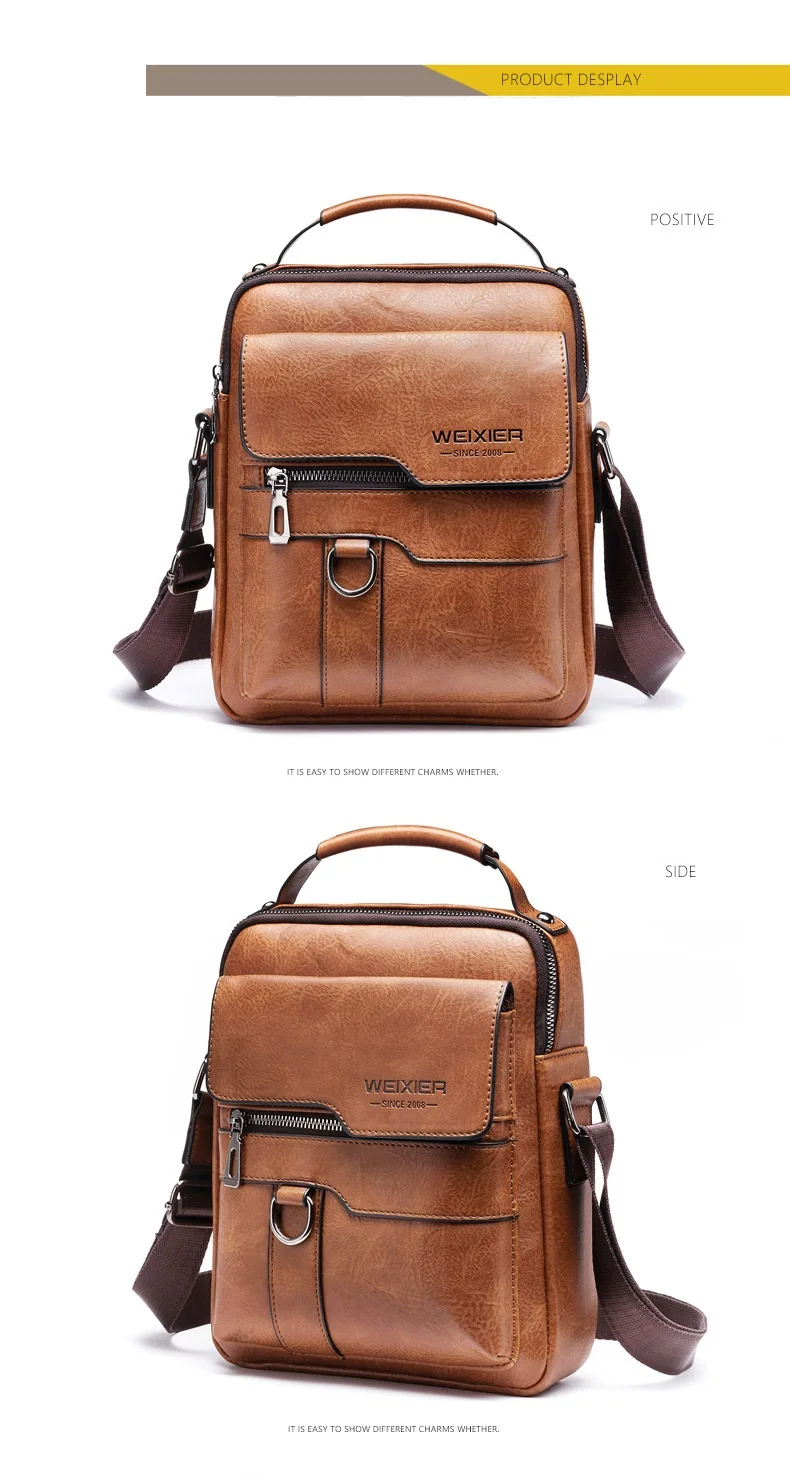 Big Capacity Men's Business PU Leather Messenger Handbag Casual Outdoor Portable Sport Shoulder Bag Backpack