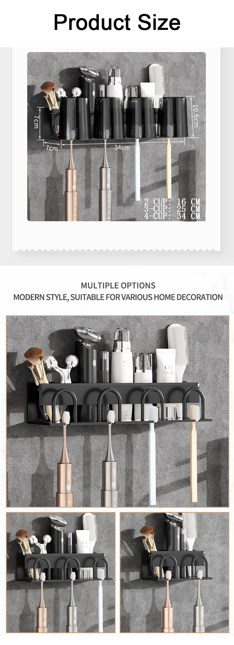 Wall Mounted Bathroom Aluminum Toothbrush Holder Black Family