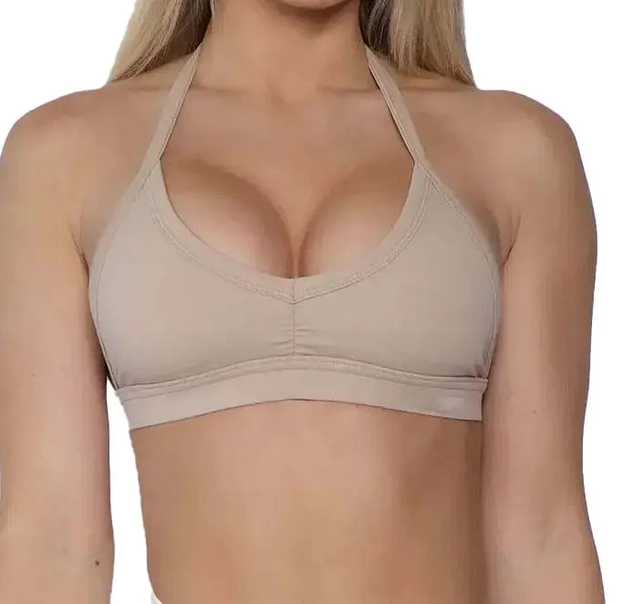 OEM Custom Lady Padded Backless Workout Bra Gym Yoga Top Yogawear Fitness Open Back Halter Seamless Sports Bra for Women