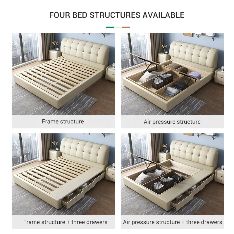 Multi Function Space Saving Full Size king Modern Bedroom Furniture Wooden Bed Frame with Box Designs
