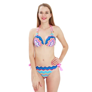 Colorful Women's Bikini Set Summer Micro Bra Plunge Neck Spandex/Nylon Print Two Piece Sexy Swimsuit