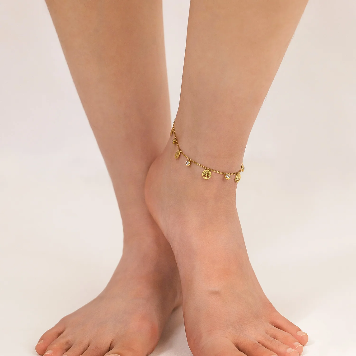 Stainless Steel Golden Tree of Life Pendant Anklets for Women New