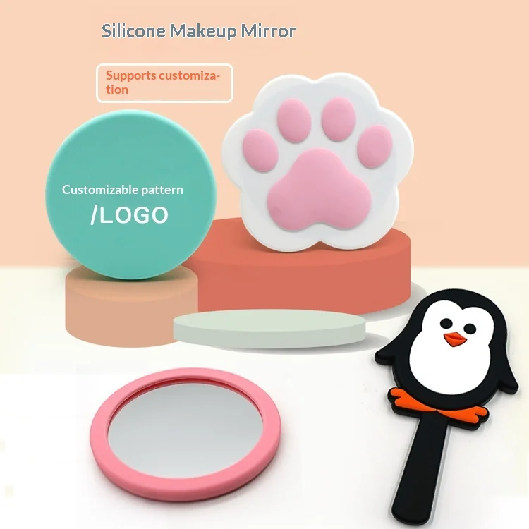 Silicone Silver Mirror Creative Cartoon Handheld Portable Anti-drop Touch-up Mirror Business Gift Customization preview 2