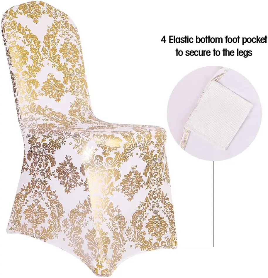 Dining Chair Covers Gold Flower Print Removable Washable Spandex