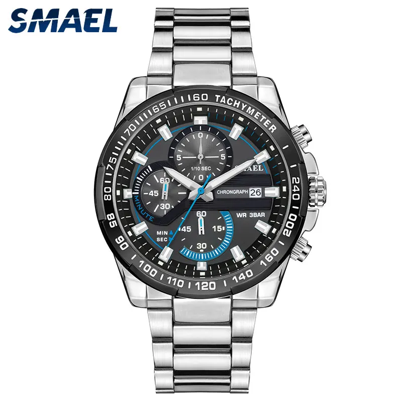 SMAEL 9089 Analog Quartz Watch Men Water Resistant Stainless Steel Wrist Watch