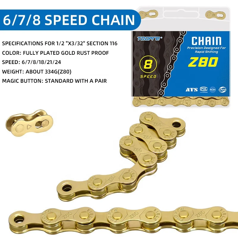 Высококачественная Антикоррозийная велосипедная цепь TOOPRE золотого цвета 6/7/8/9/10/11 скорость 1/2*11/128 дюйма