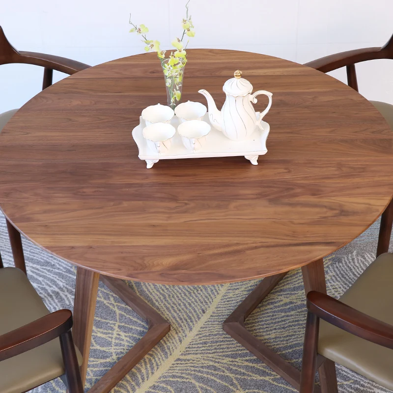 Wood Tables Wooden Furniture Round Dining Tables Hot Selling High Quality Walnut Solid Coffee Home Restaurant Dining Set Modern