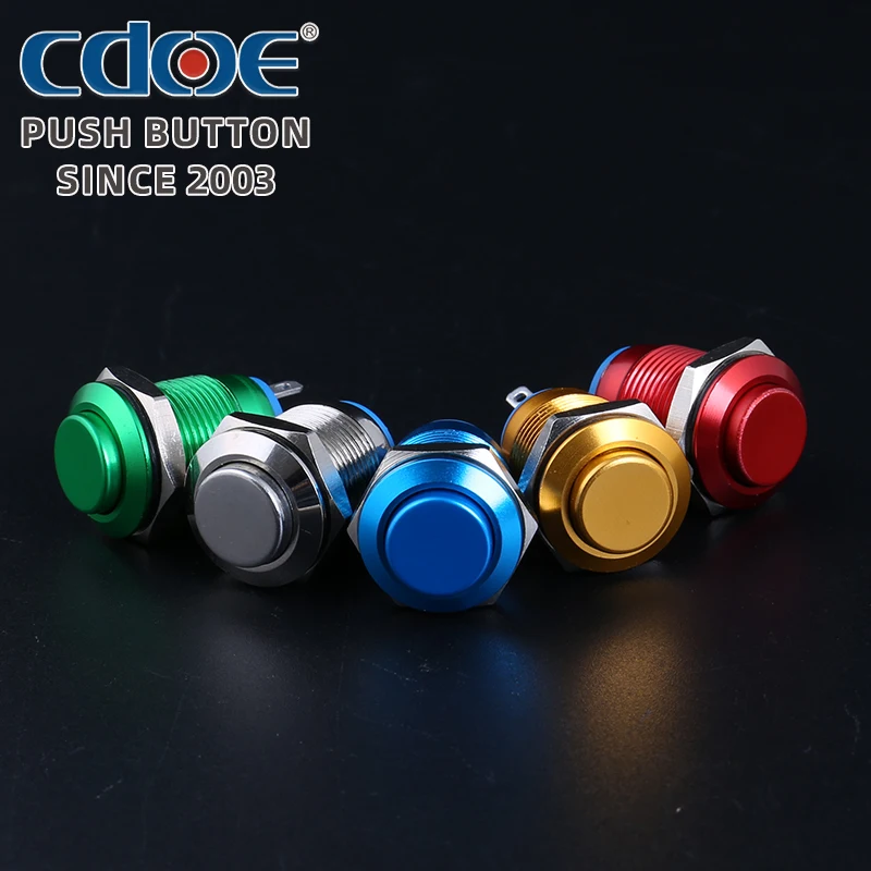 Panel Power Control Push Button Switch 12mm Waterproof Ip65 One Normally Open Aluminum Alloy Plating Metal Pushbutton Switch