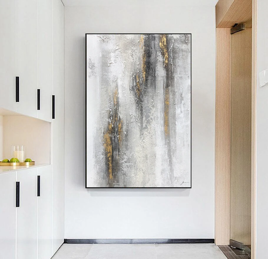 High Quality Canvas Textured Abstract Oil Painting Acrylic Gray White Art Decoration Wall