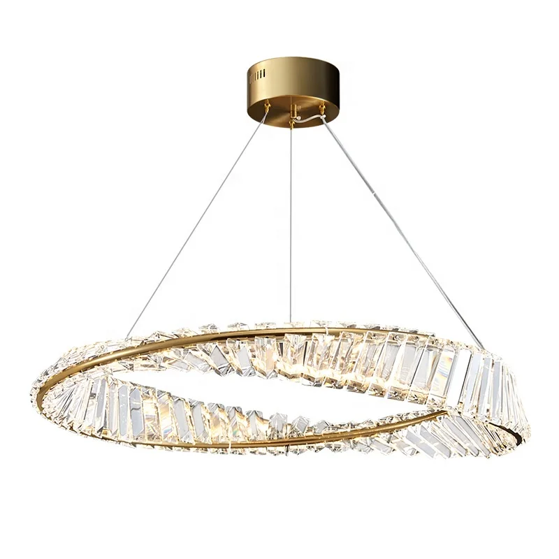 Modern Luxury Crystal Chandelier Ceiling Hanging Lamp Gold Simple Round Chandelier Light LED Pendant Light for Hotel Living Room