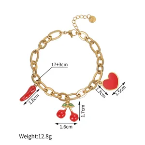 Creative Cherry Design Bracelet 18k Gold Plated Stainless Steel Wholesale Dainty Jewelry for Women Luxury Fruit Fashion