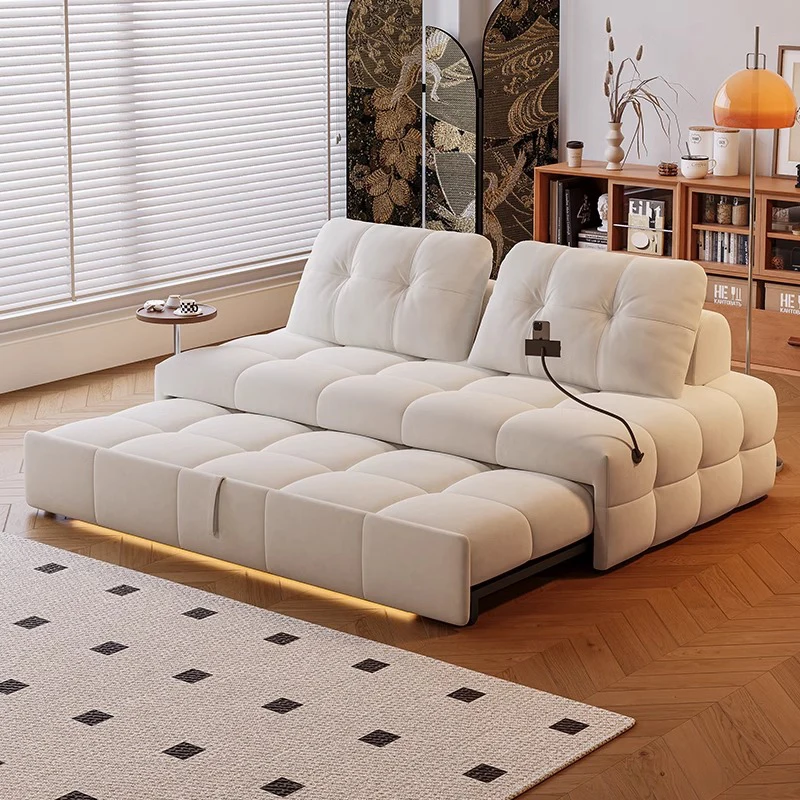 Modern Convertible Sofa Bed - Tufted Fabric, Extendable & Foldable