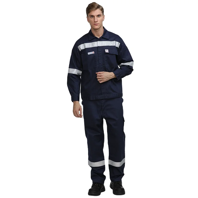 Car Repair Work Uniform Cotton Two Pieces Safety Overall With Reflective Coverall Hi Vis Work Wear Suit