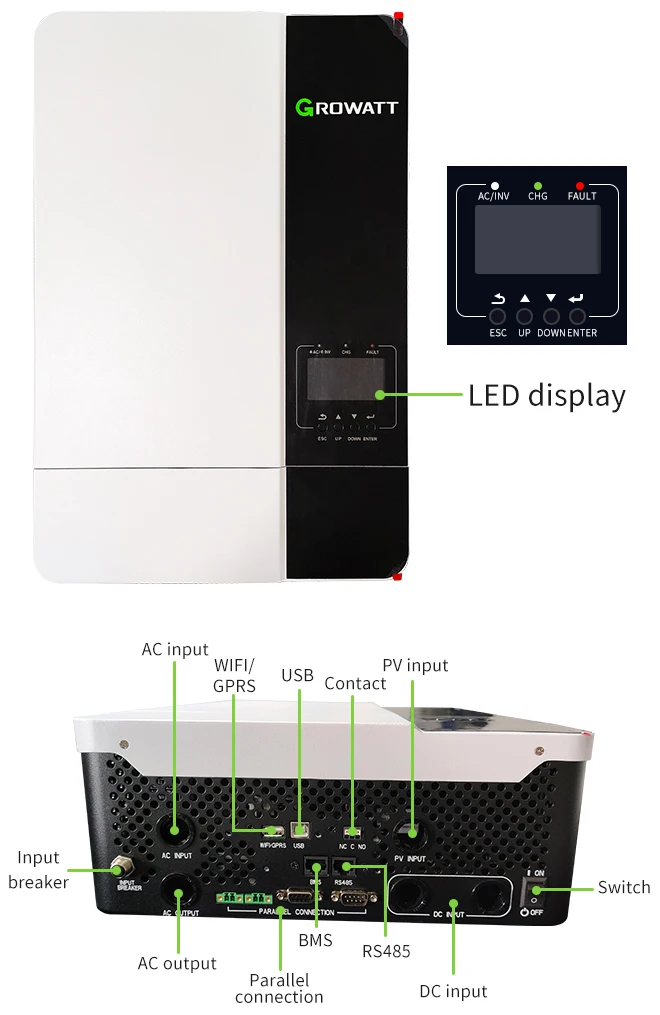 ESG 5kw off grid hybrid inverter growatt 5kw 3kw solar power inverter off grid Growatt spf 5000 es