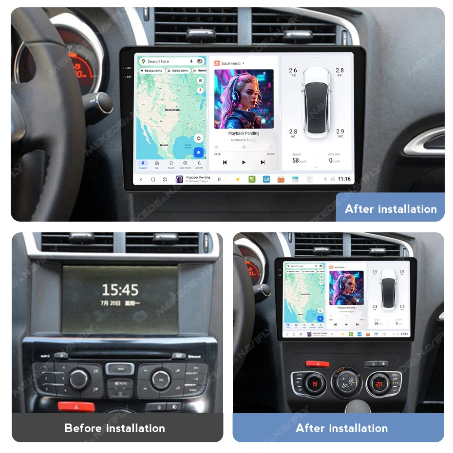 DUDUAUTO Car Radio Multimedia Player Navigation GPS Stereo Autoradio Car-play AUTO Android 13 for Citroen C4 C4L DS4 2013 - 2017