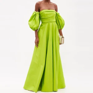 Off Shoulder Back Zipper  Plus-size Puff Short Sleeve  Spring and Summer Outdoor Office  Dress Woman