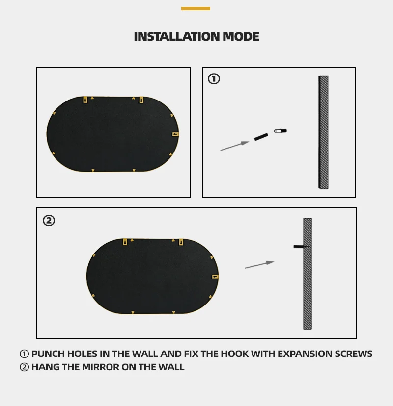 product model style bathroom  wall mounted decorative design oval frame mirror aluminum  frame mirror-6