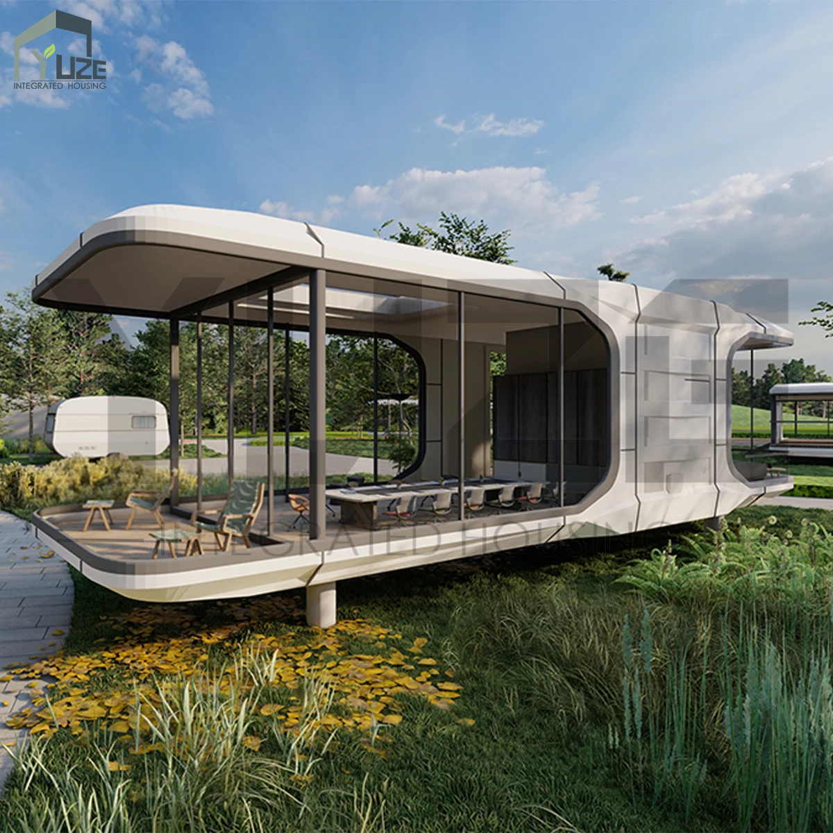 Elevated Glass Space Capsule House with Double-Layer Insulated Windows and Modern Thermal Wall System