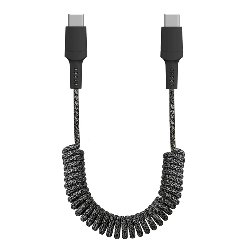 Spiral Curly Braided Type C PD USB Data Cable Spring Coiled Wire Charging  Cable
