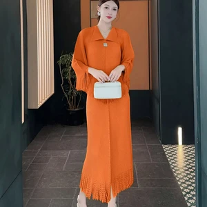 High-quality Women's Pleated Suit in Solid Color with Elegant Fringes - Large Size Women's Suit