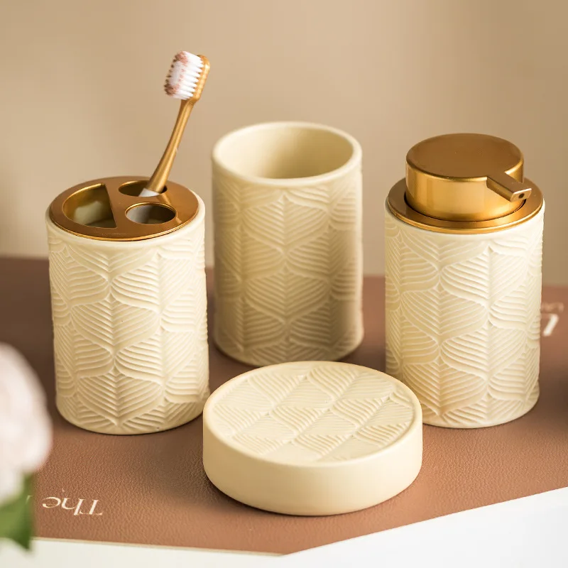 Ceramic Four-piece Home Decorative Bathroom Gargle Cups and Accessories Bathroom Wash and Toiletry Set