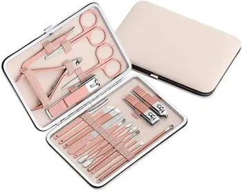 18pcs Rose Gold Manicure Set Pedicure Knife Toe Nail Clipper Cuticle Dead Skin Remover Kit Stainless Steel Feet Care Tool Set