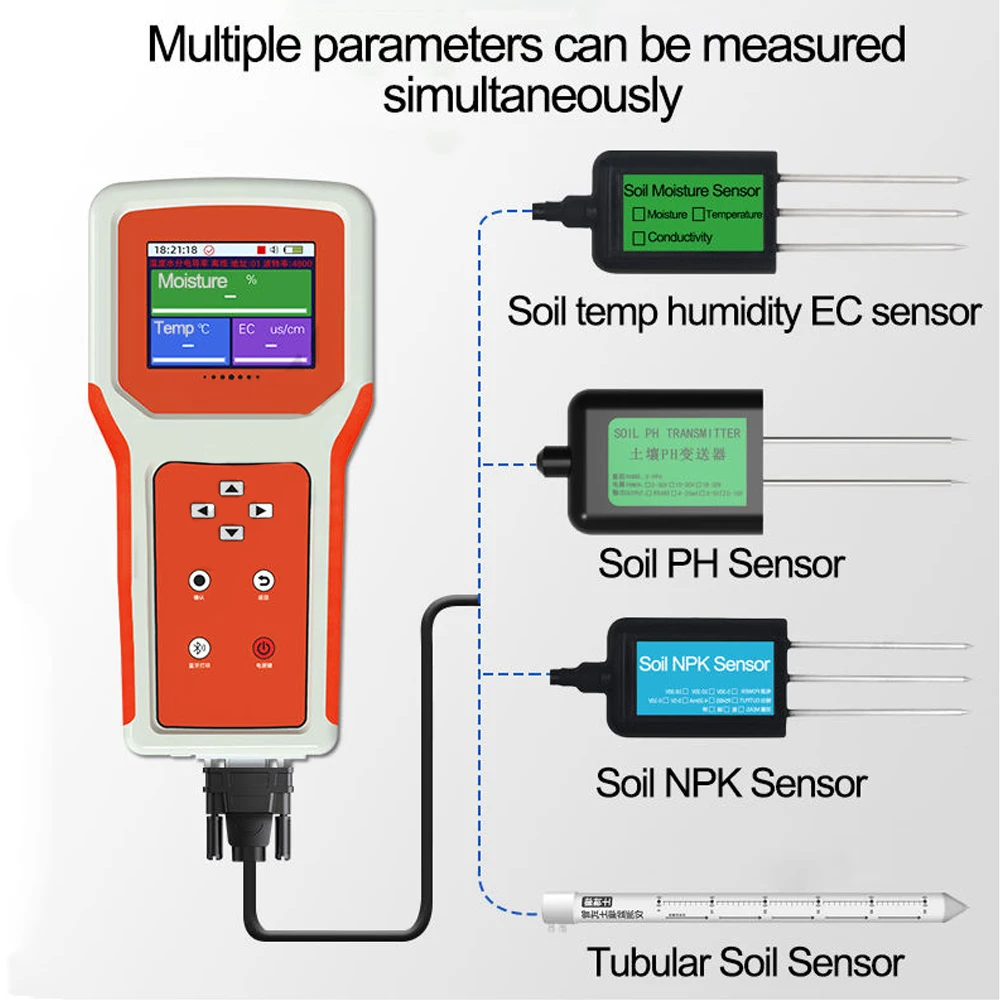 Agriculture Soil NPK/PH/EC Analyzer Moisture Nutrient Sensor 7in 1 Soil Tester with Portable Handheld LCD Display Terminal