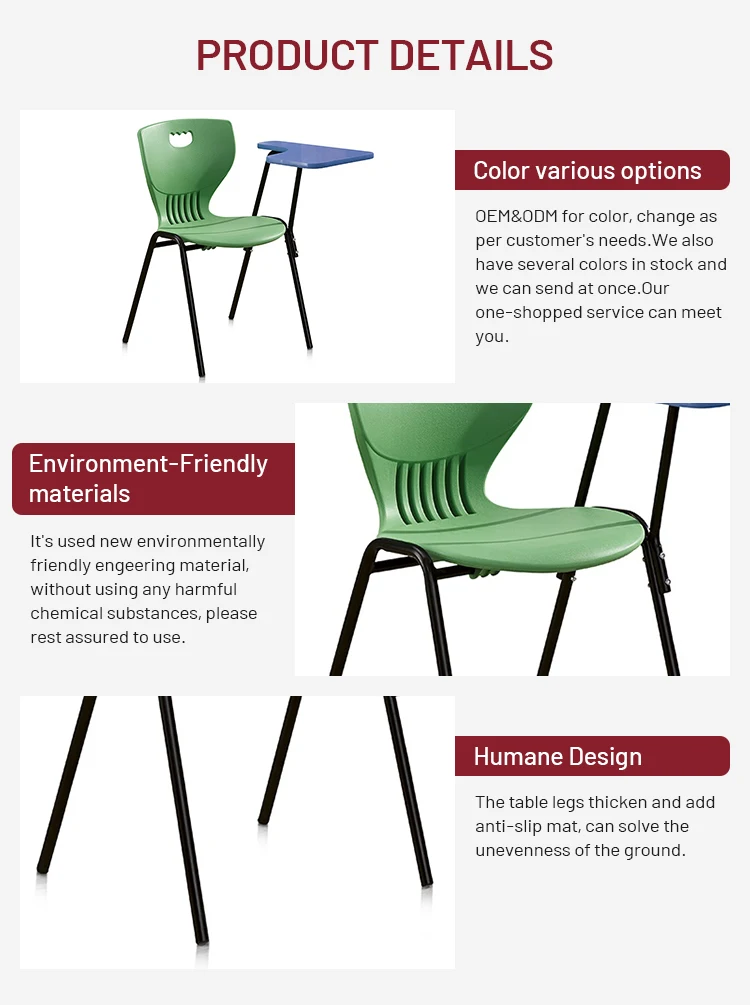 Pp Plastic School Classroom Furniture Student Chair With Writing Board