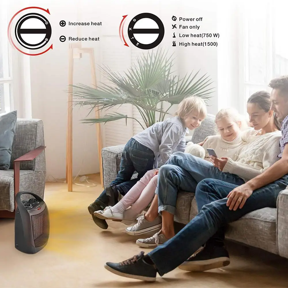 Small Ceramic Space Heater Electric Portable Heater Fan with Adjustable Thermostat for Home Fan Heater