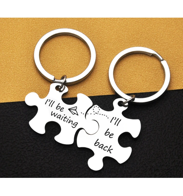 Stainless Steel Jigsaw Puzzle Piece Keychain I Love You More I Love You Most Couple Keychain For