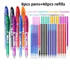 8 pens-40 refills, rose ink, blue-and-white porcelain