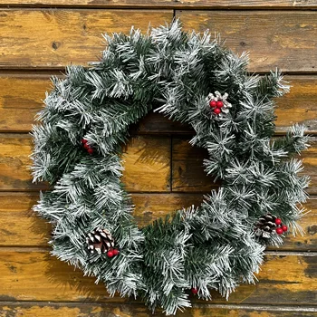 Custom Christmas Wreath Merry Christmas Front Door Ornament Wall Artificial Pine Garland for Party Decor Available with light