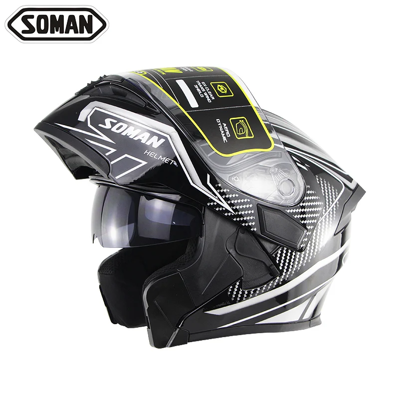 DOT Approved Double Lens Motorcycle Helmet Flip-Up ABS Casco for Street Bike Riding Soman SM955 Capacetes