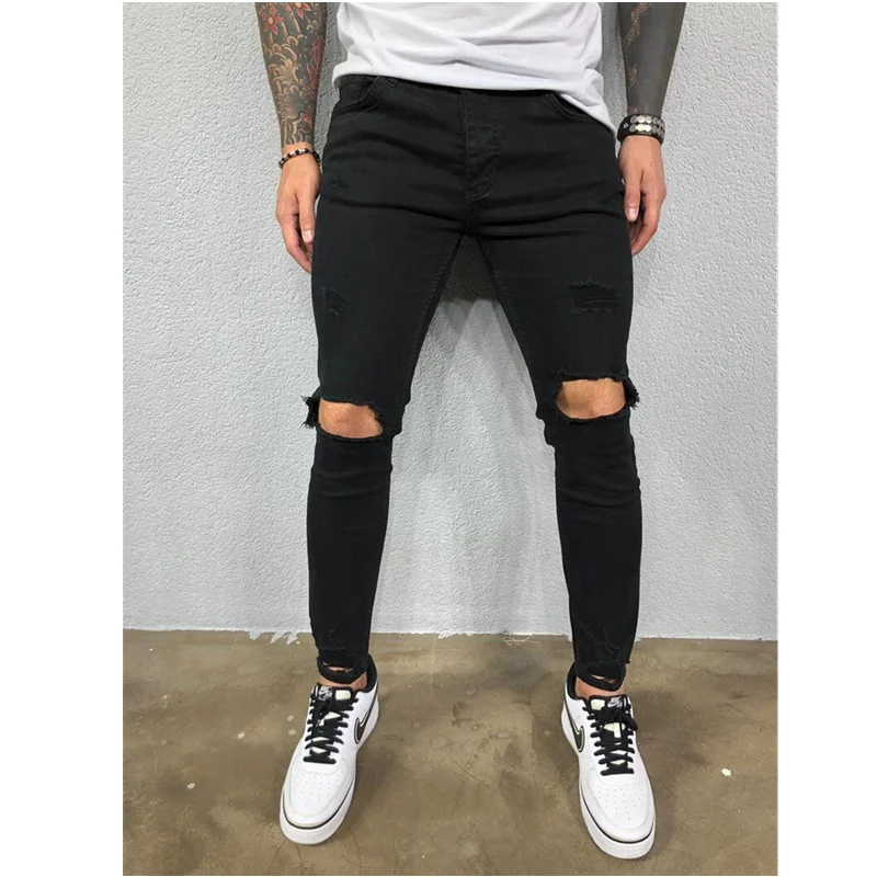 Fashion Mens Ripped Pencil Jeans High 