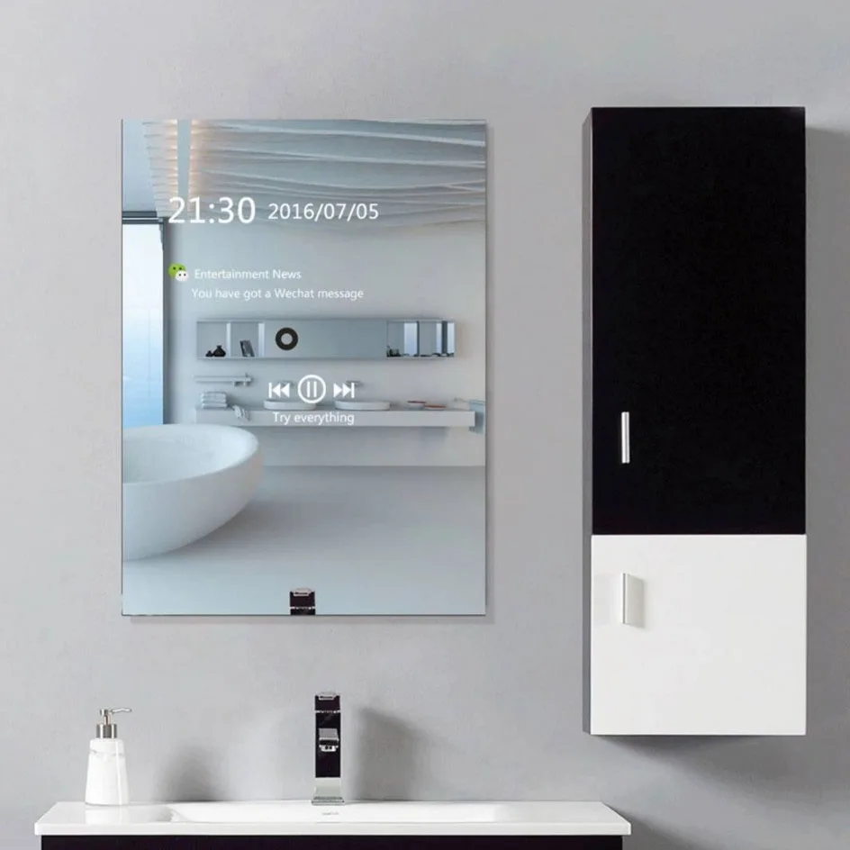 Modern Style Rectangular Time display Mirror Bathroom Smart Touch Android Smart Mirror WIFI Magic mirror lcd