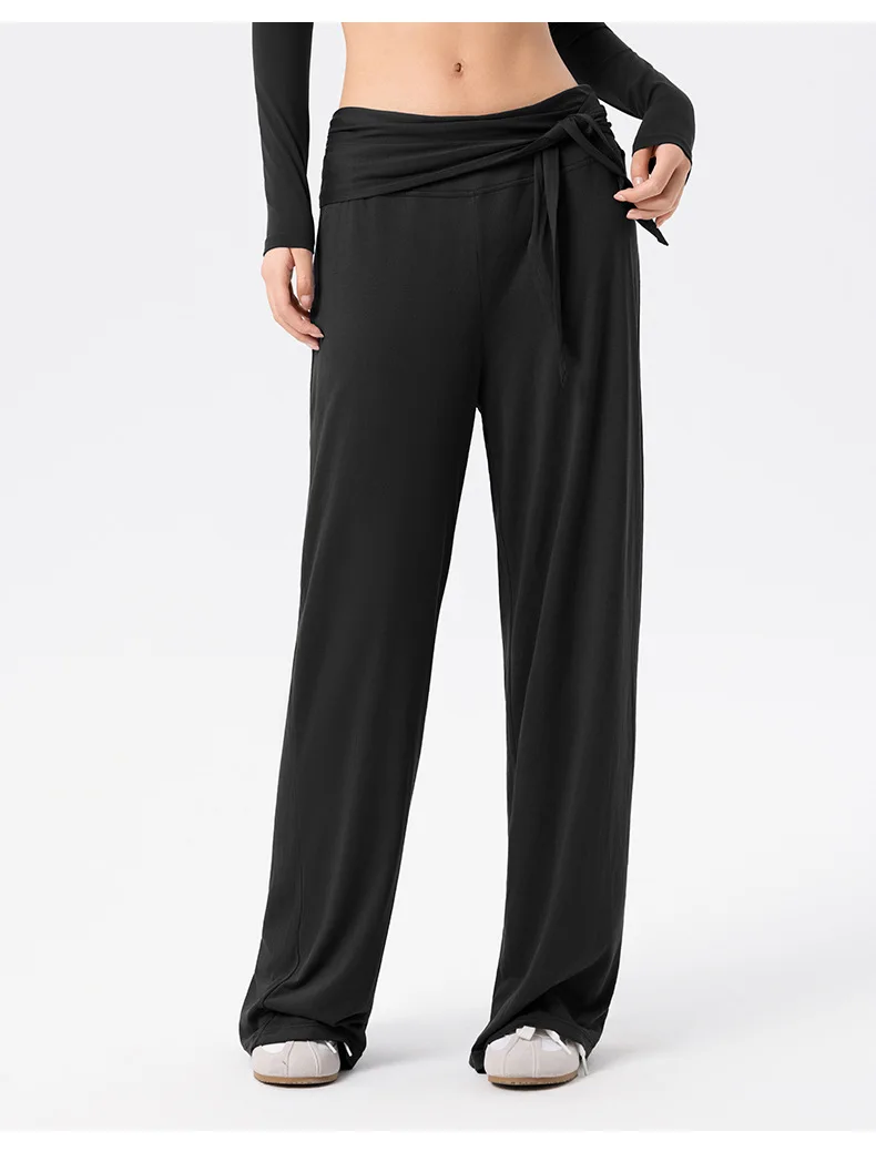 Women Wide Leg Yoga Pants Breathable Viscose Modal Draped Loose Fit Detachable Waistband Casual Lounge Trousers — detail