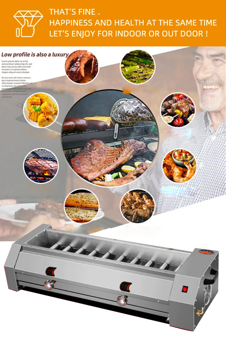 restaurant maize eco friendly rotisserie commercial outdoor kebab smokeless table gas bbq machine electric barbecue grill