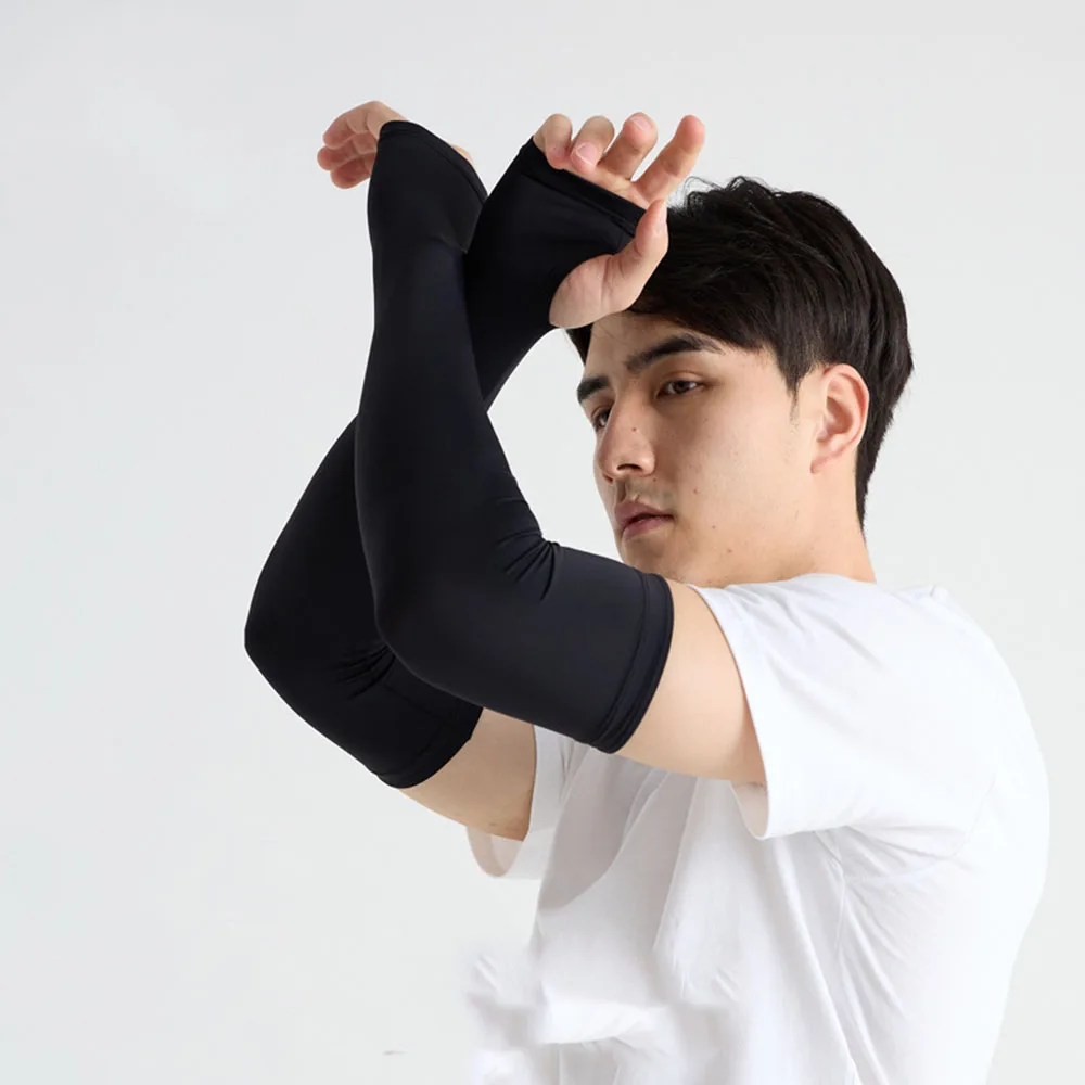 Trendy Men's Outdoor Sports Nylon Arm Sleeves Breathable Lightweight UV Protection Seamless Quick Dry Sweat-Wicking Cycling
