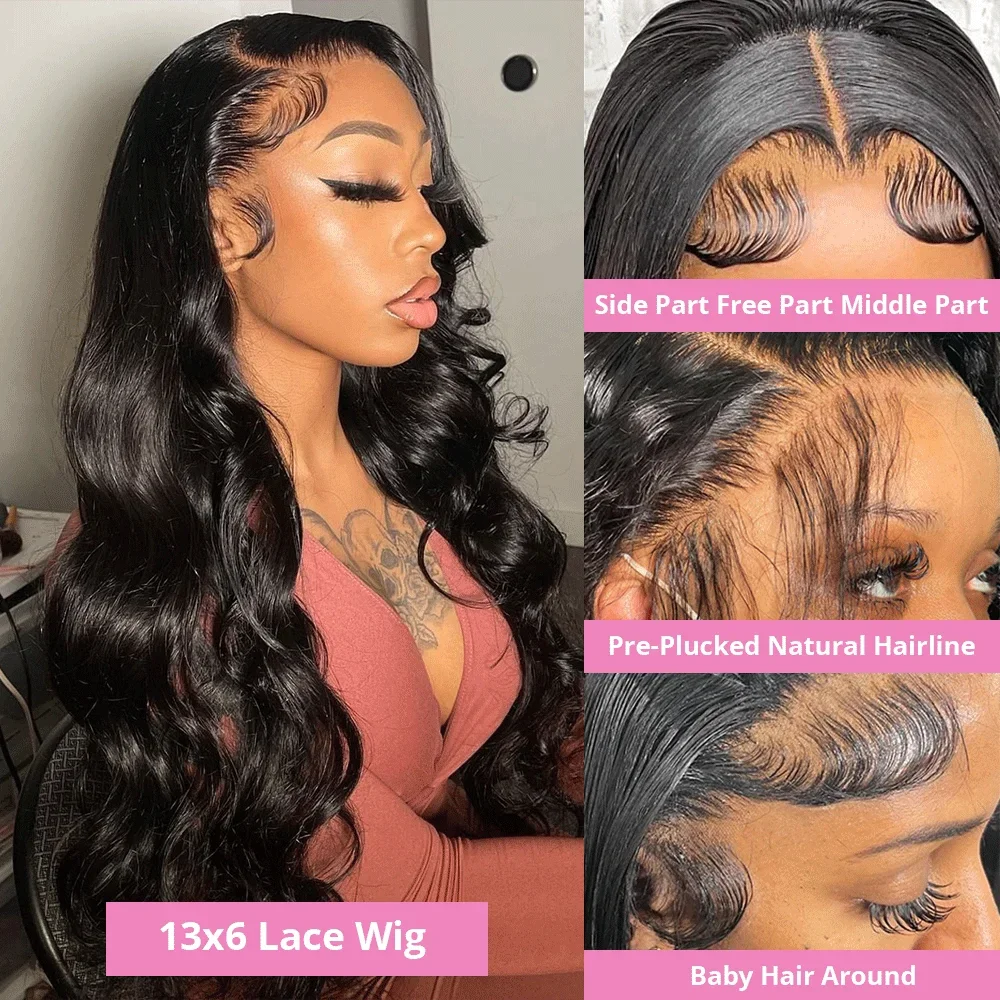 Parrucca frontale in pizzo Body Wave da 30-40 pollici, densità 250%, parrucca frontale in pizzo trasparente HD da donna, parrucca in pizzo con capelli umani a onda sciolta a 360°_voghion.com